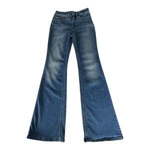 Athleta Sculptek Flare Jeans in True Blue‎ Size 0P Stretch Sculpt Denim